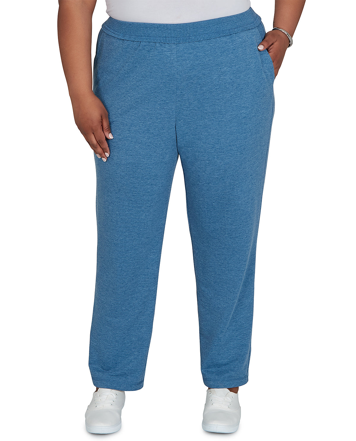 Plus size model wearing short denim trouser pants
