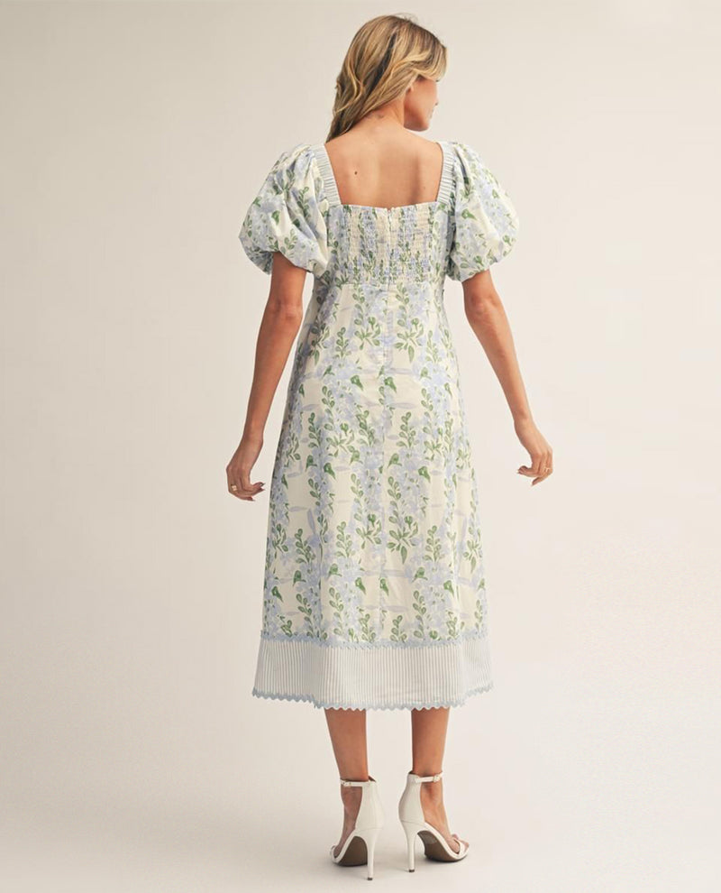 Jodifl Floral Square Neck Dress Blue