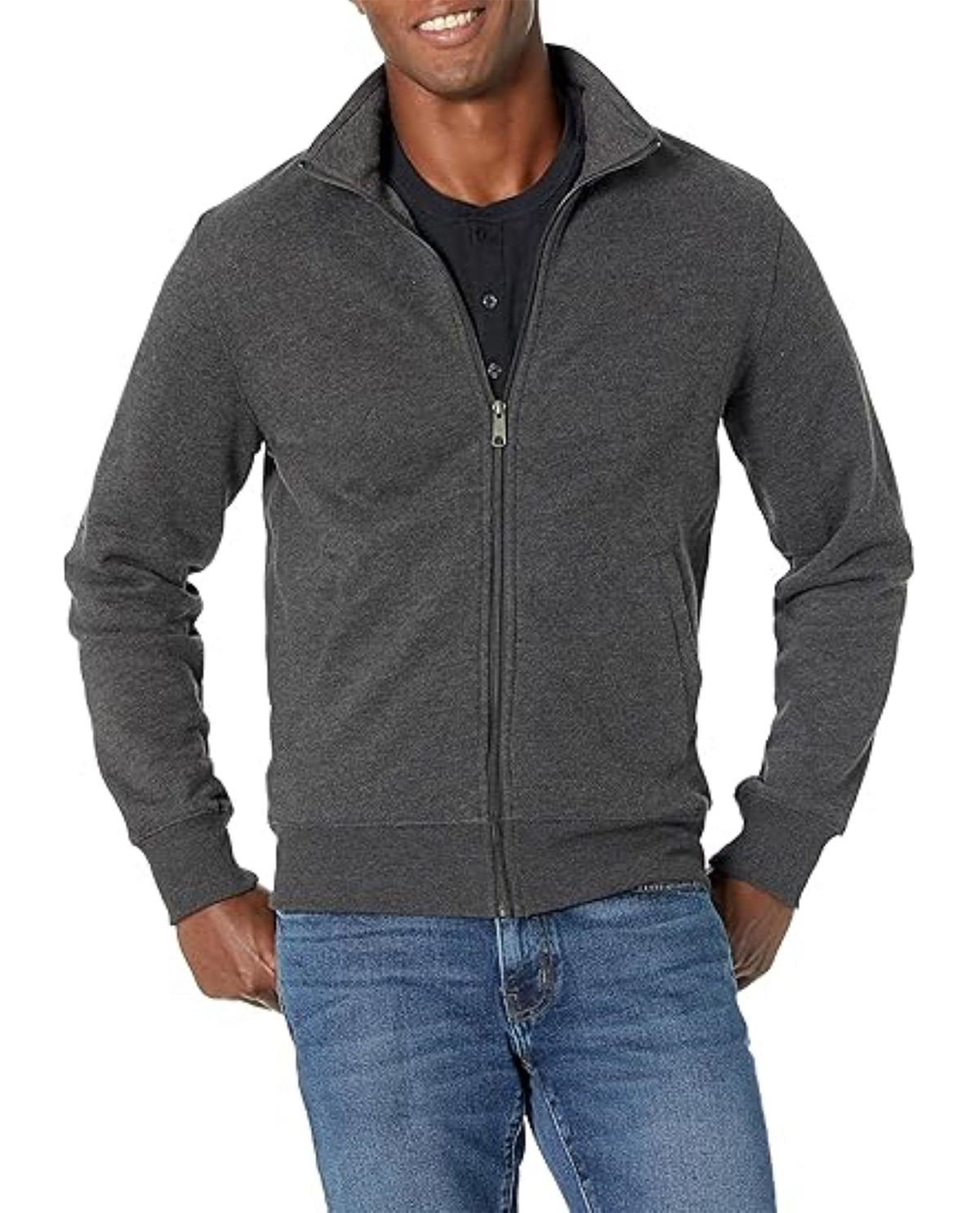 Real Essentials Men's Full Zip Mock Neck Sweatshirt