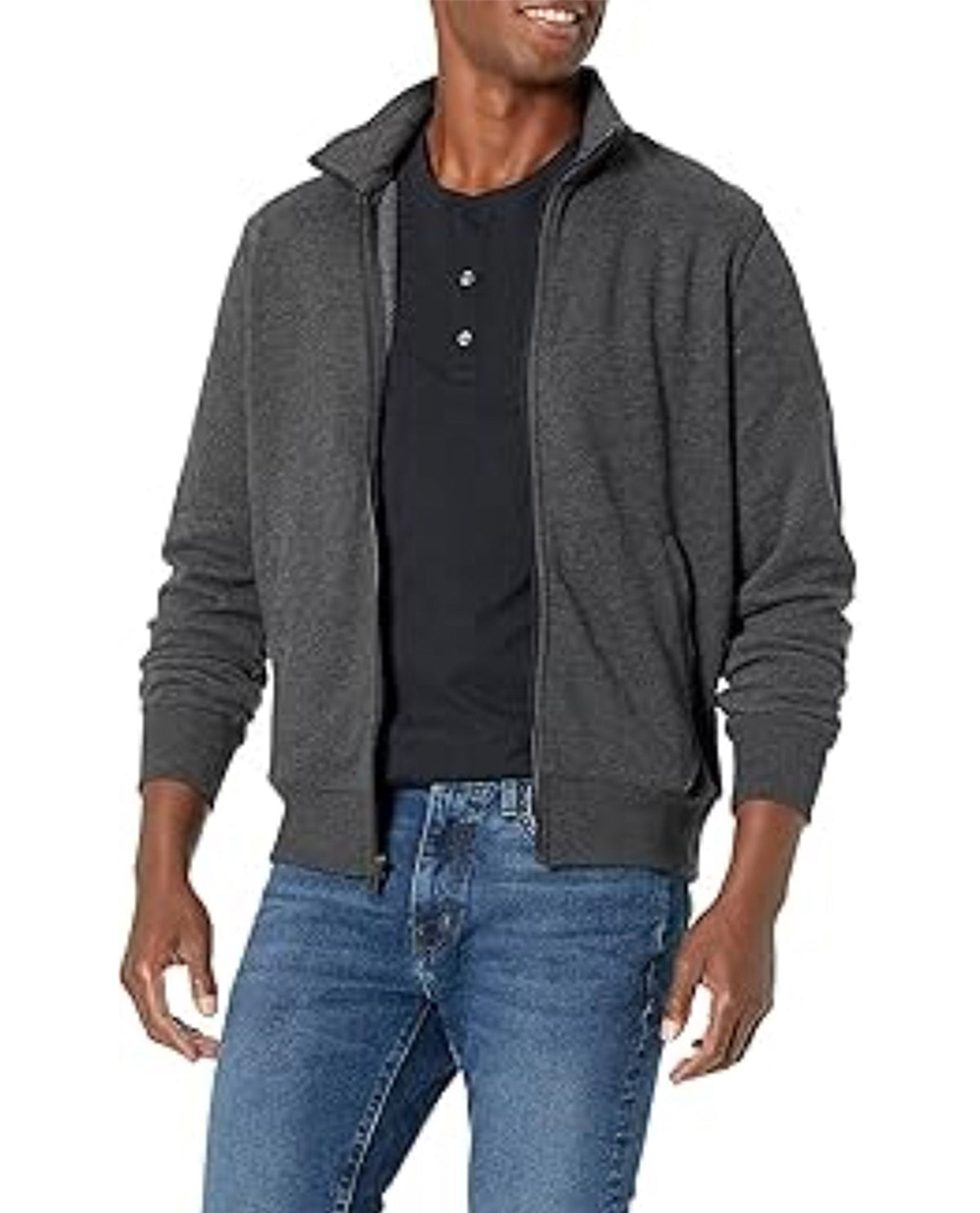 Real Essentials Men's Full Zip Mock Neck Sweatshirt