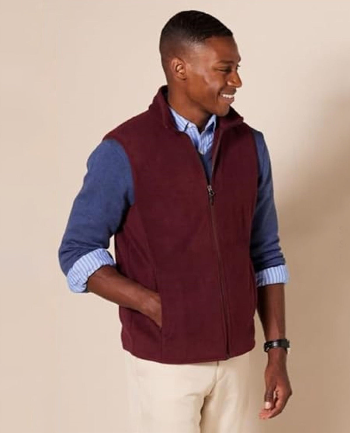 Real Essentials Men's Polar Fleece Mock Neck Vest