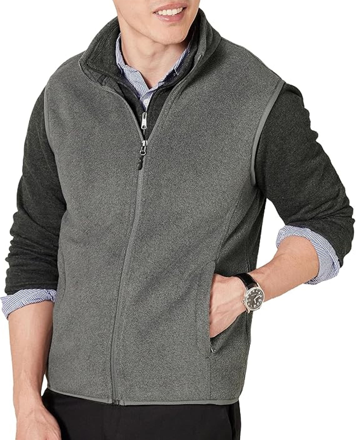 Real Essentials Men's Polar Fleece Mock Neck Vest