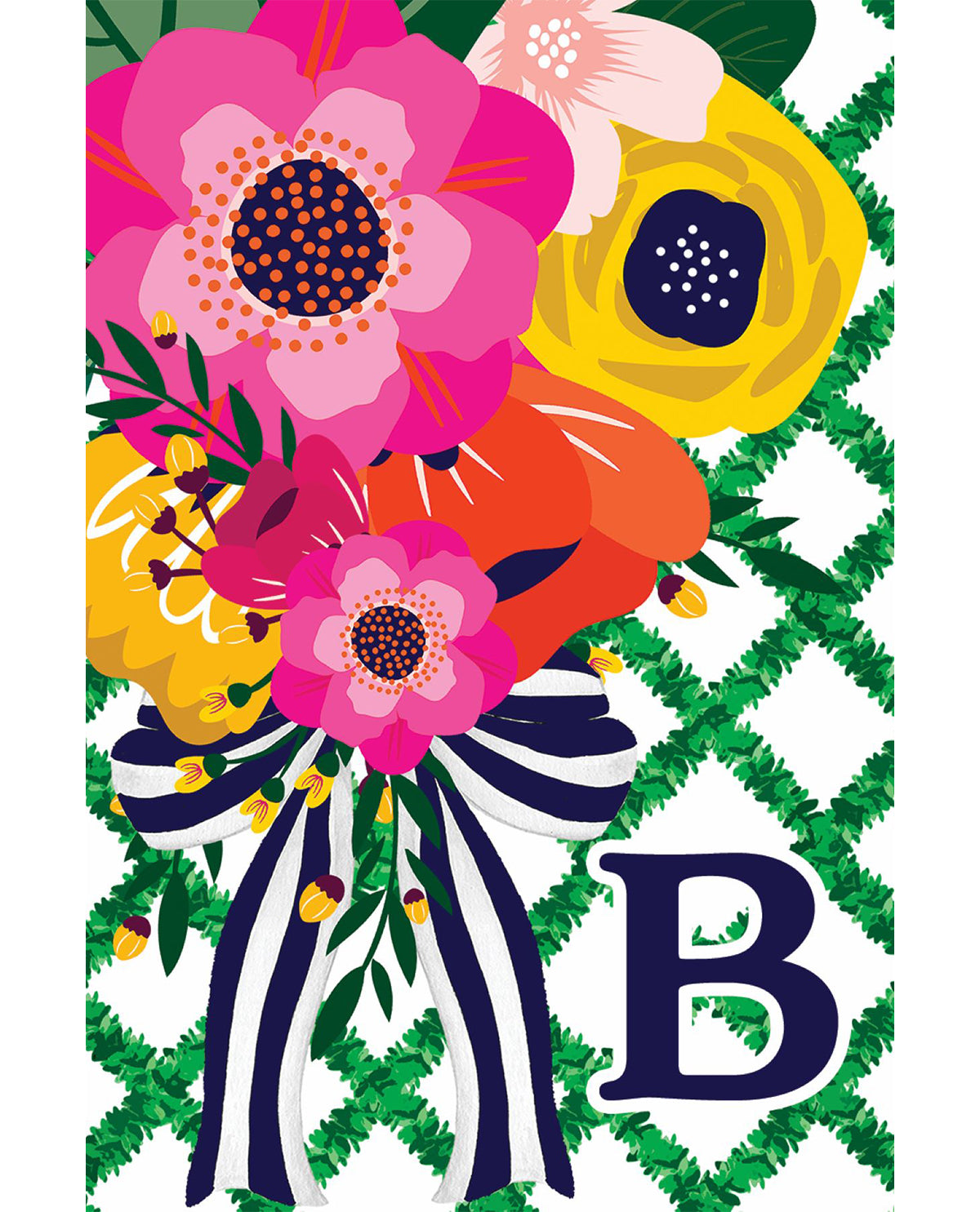 Floral Lattice Monogram House Flag - B