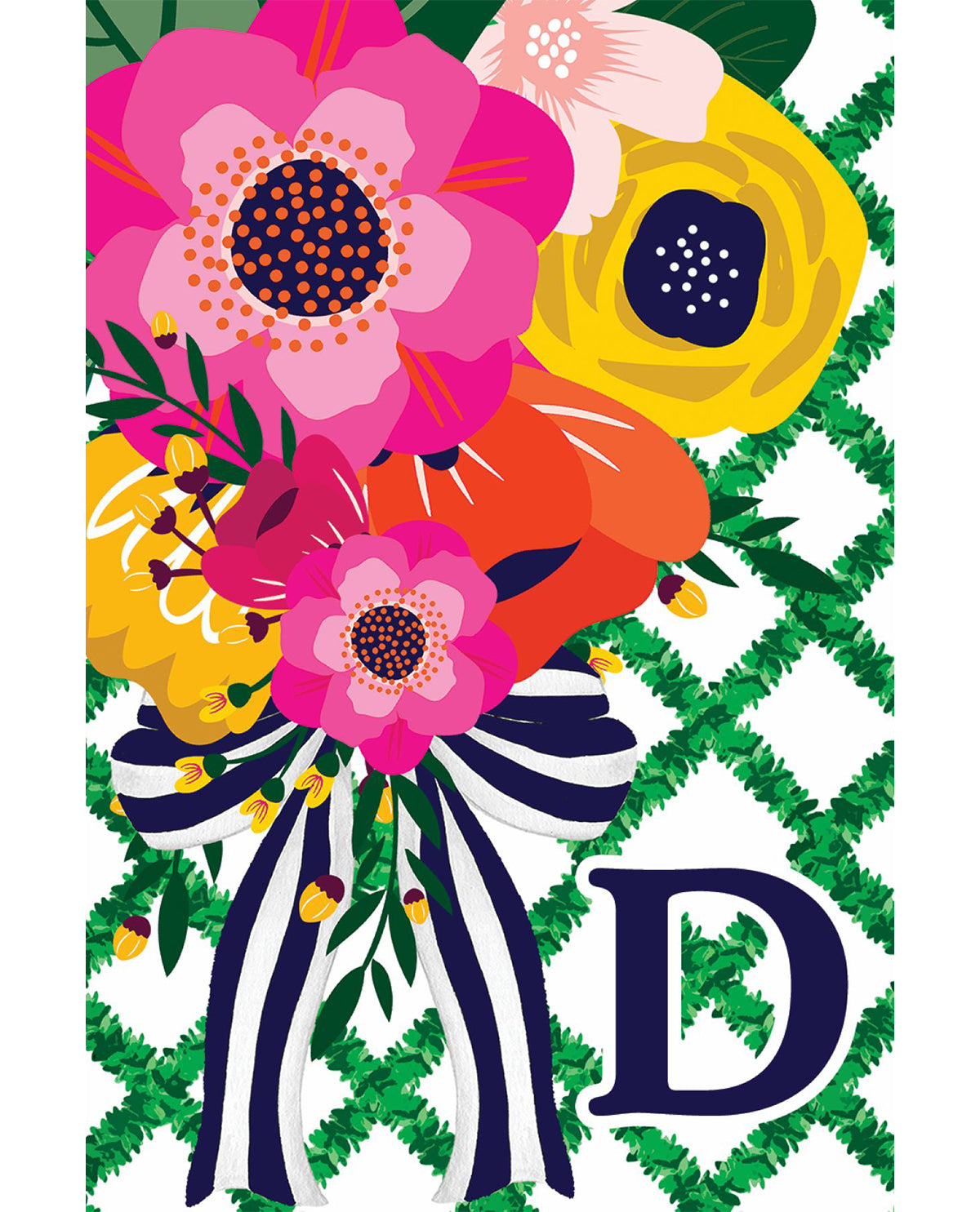 Floral Lattice Monogram House Flag - D