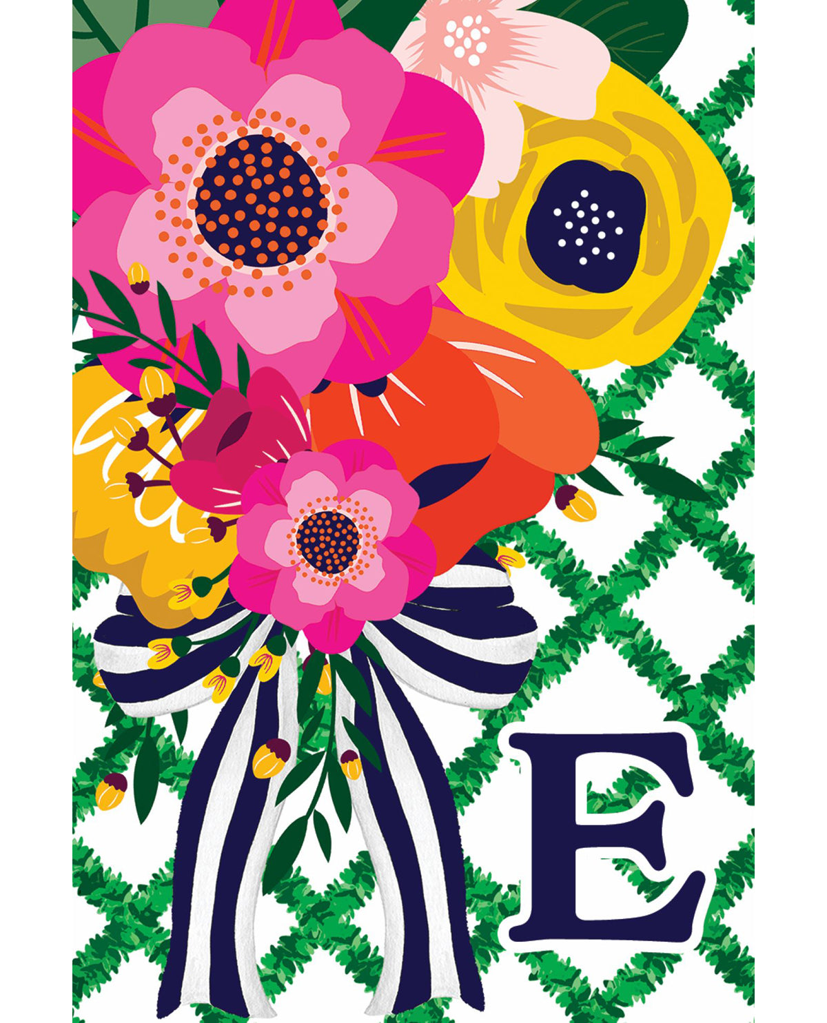 Floral Lattice Monogram House Flag - E