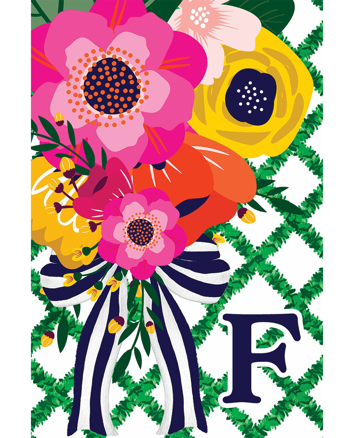 Floral Lattice Monogram House Flag - F