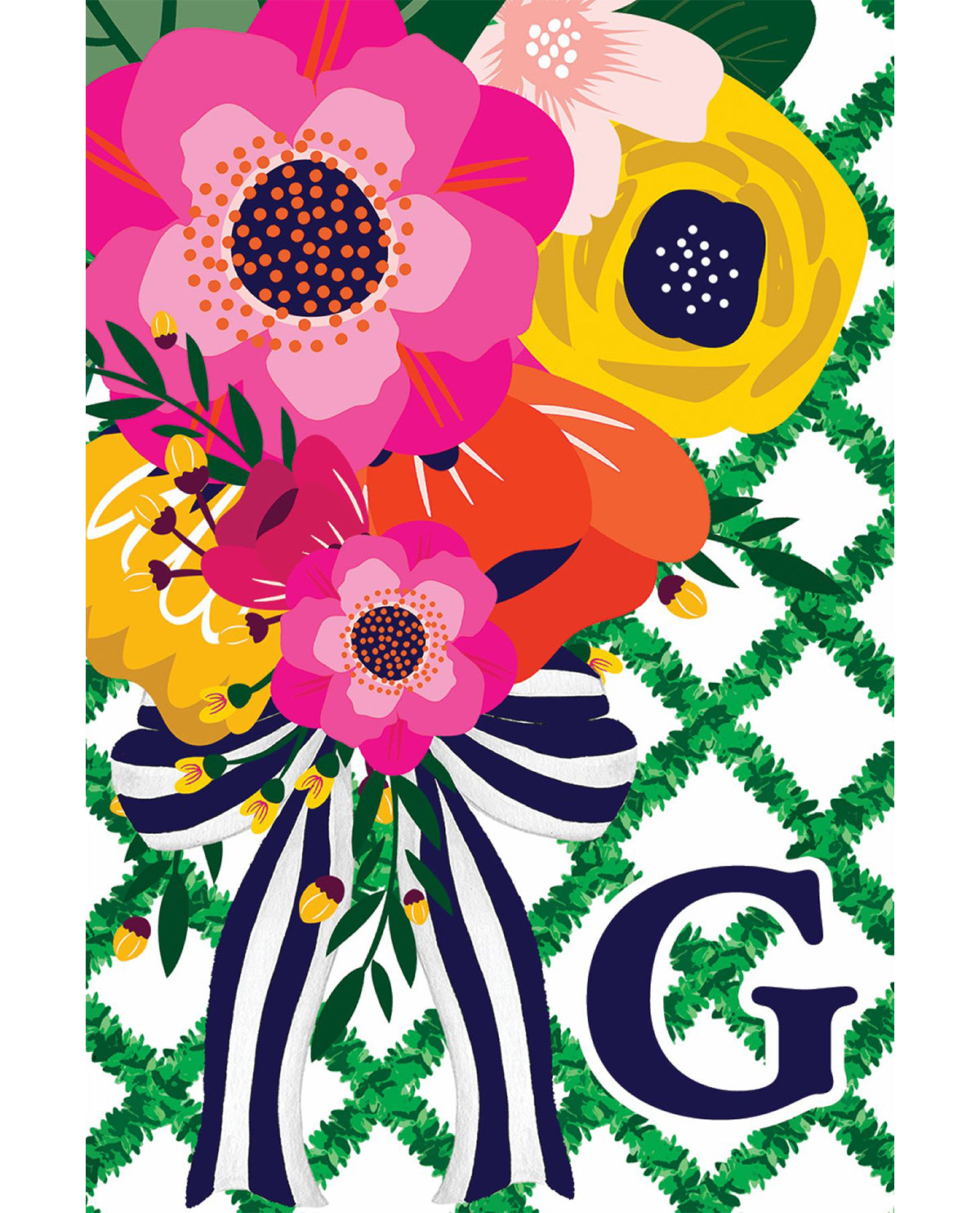 Floral Lattice Monogram House Flag - G