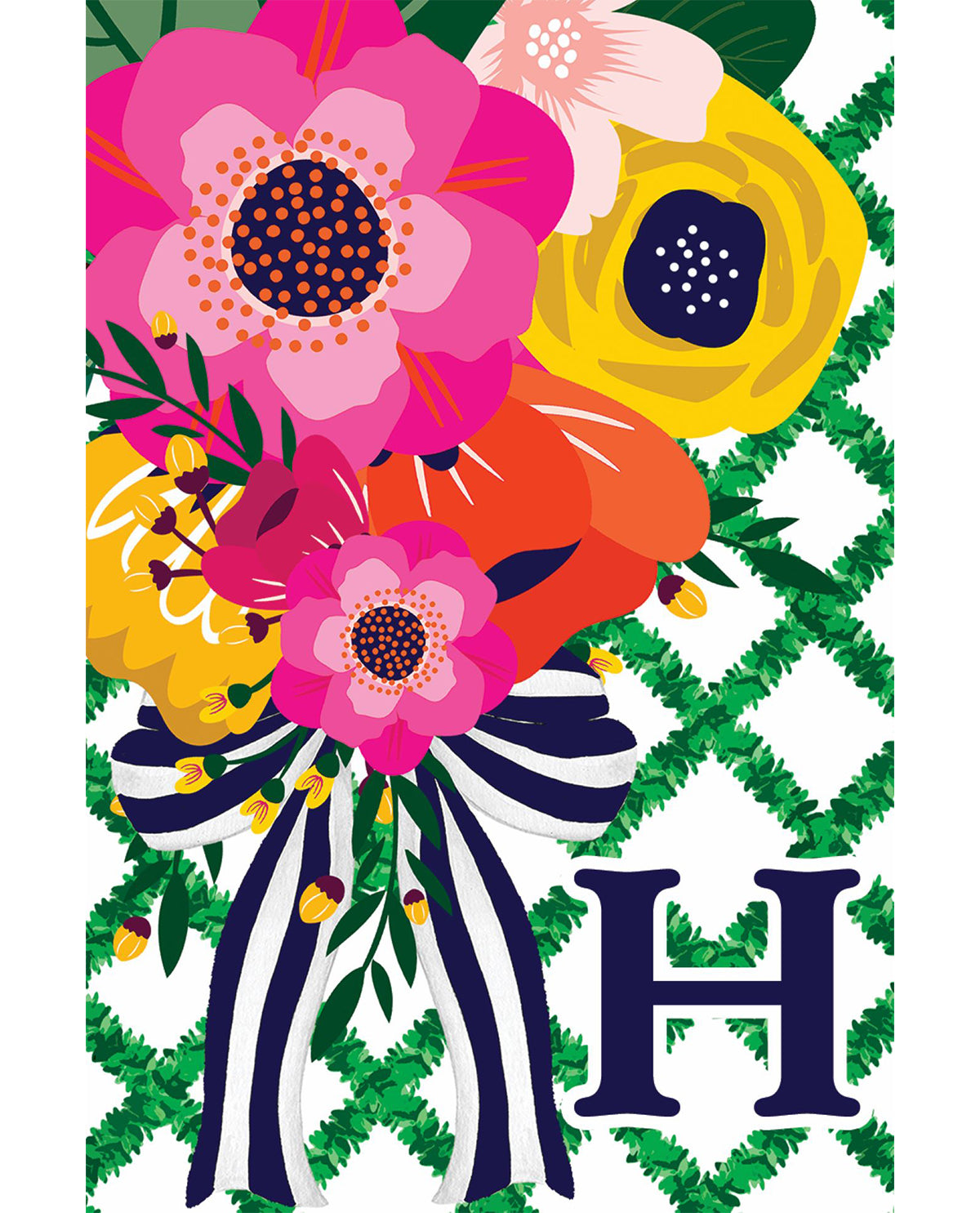 Floral Lattice Monogram House Flag - H