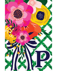 Floral Lattice Monogram House Flag - B