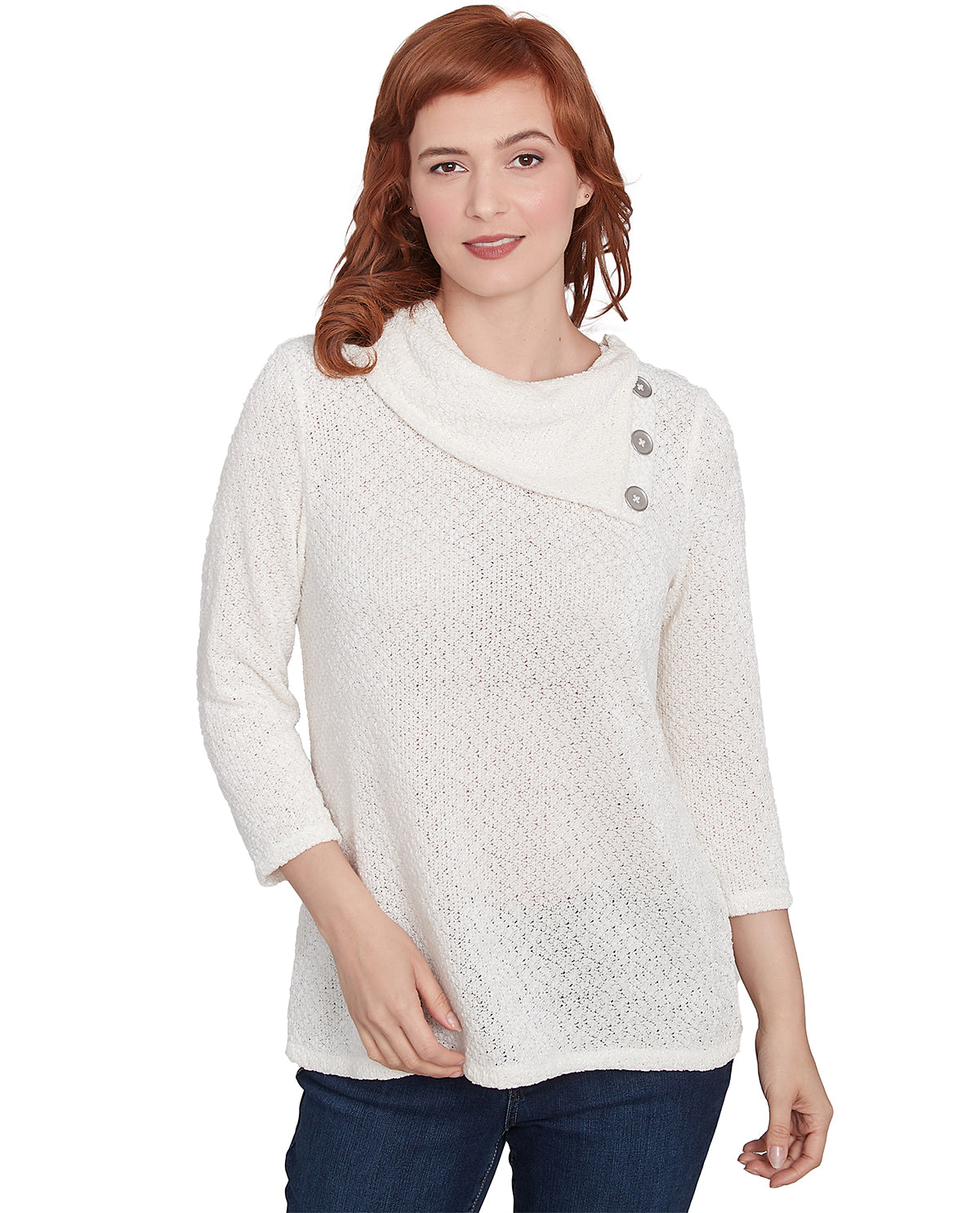 Ruby Road Missy Must Haves II 3/4 Sleeve Shine Chenille Pullover Knit Top