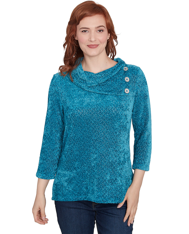 Ruby Road Missy Must Haves II 3/4 Sleeve Shine Chenille Pullover Knit Top