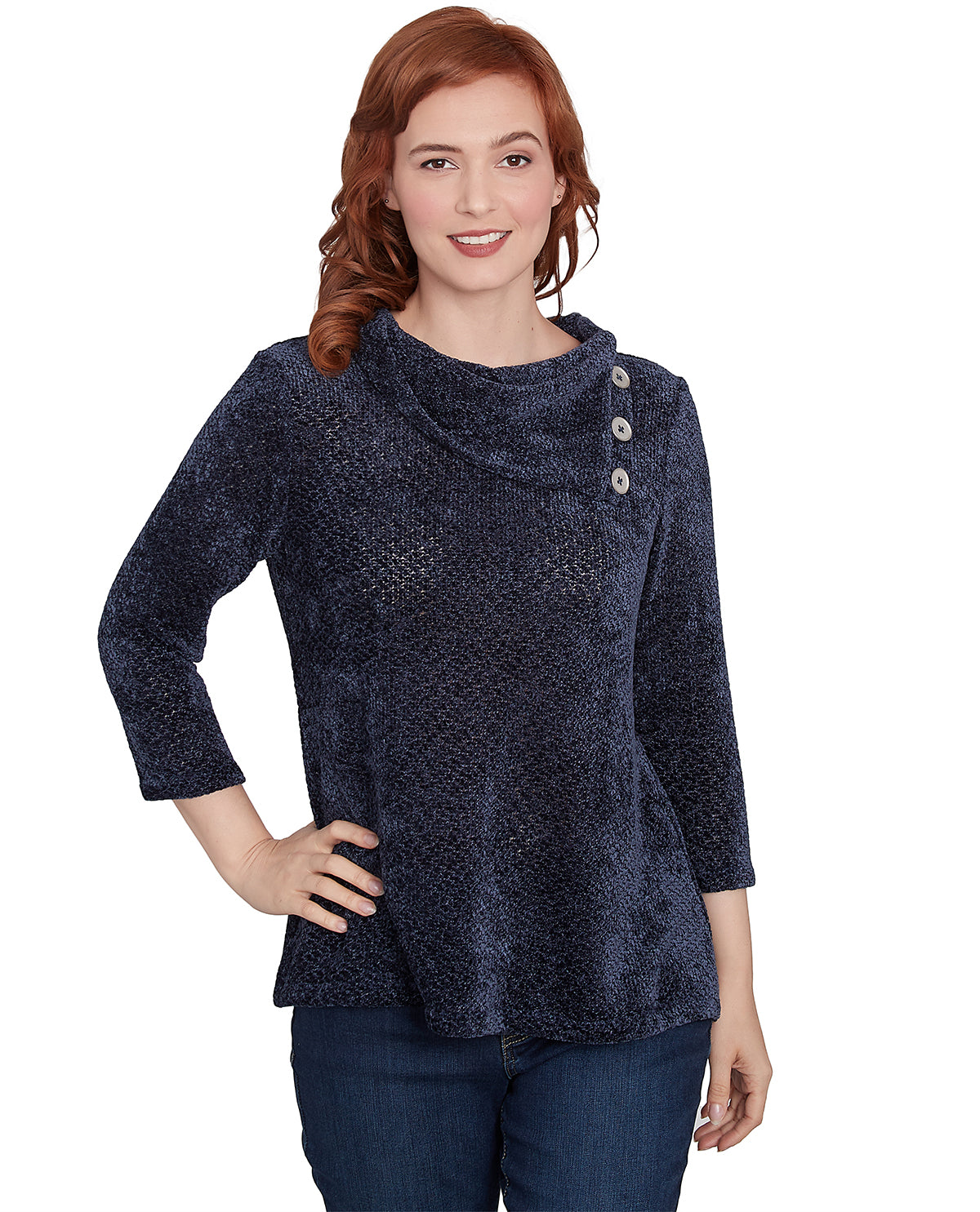 Ruby Road Missy Must Haves II 3/4 Sleeve Shine Chenille Pullover Knit Top