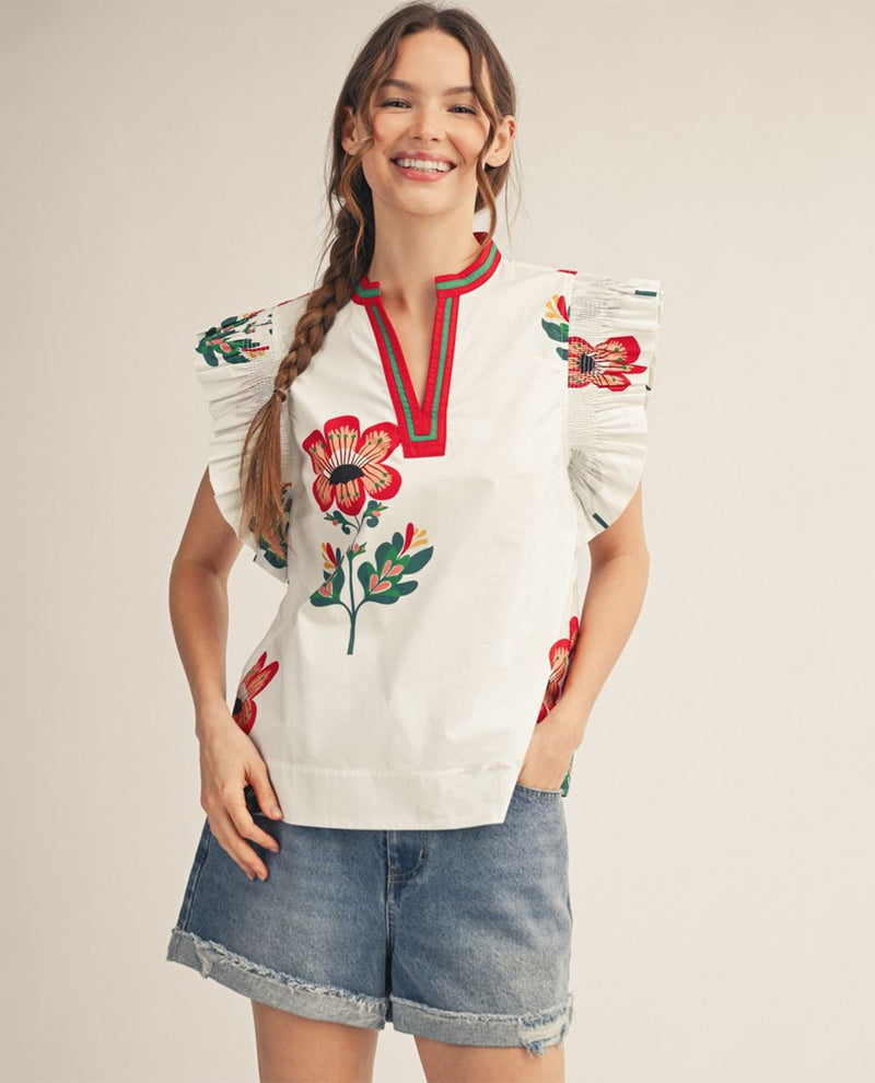 Jodifl Print Top With Contrast Trim White