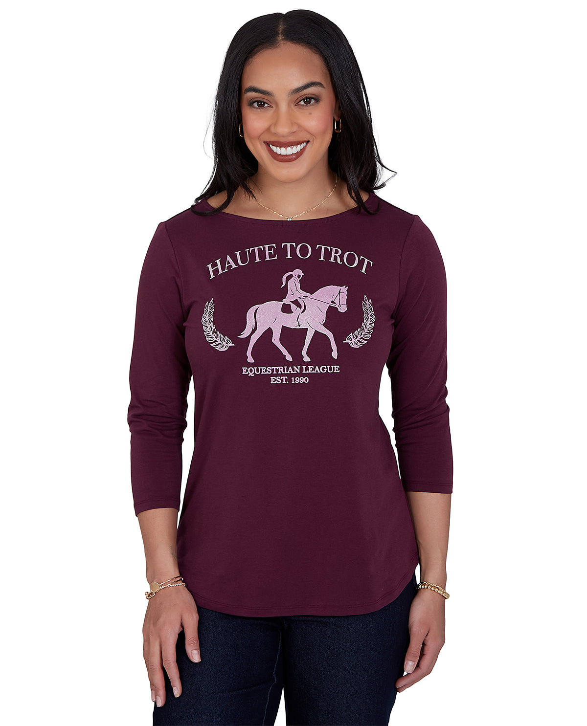 Ruby Road Missy Must Haves 3/4 Sleeve Print Knit Top