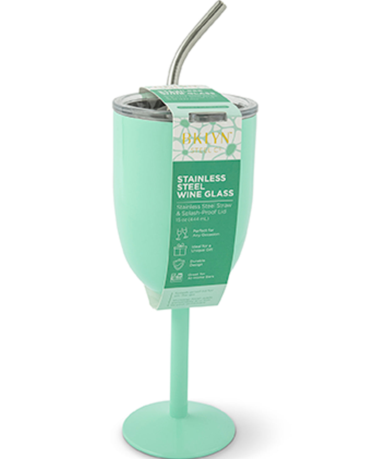 15oz Stainless Steel Wine With Straw - Green Breeze