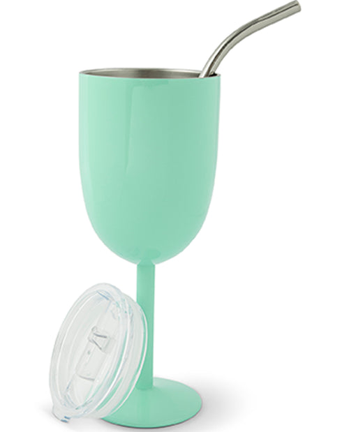 15oz Stainless Steel Wine With Straw - Green Breeze