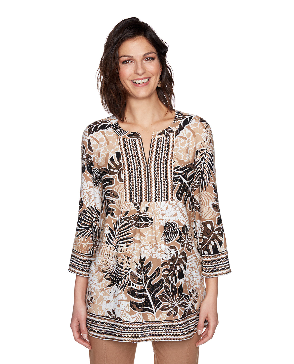 Ruby Road On Safari Crepe Woven Top Rattan