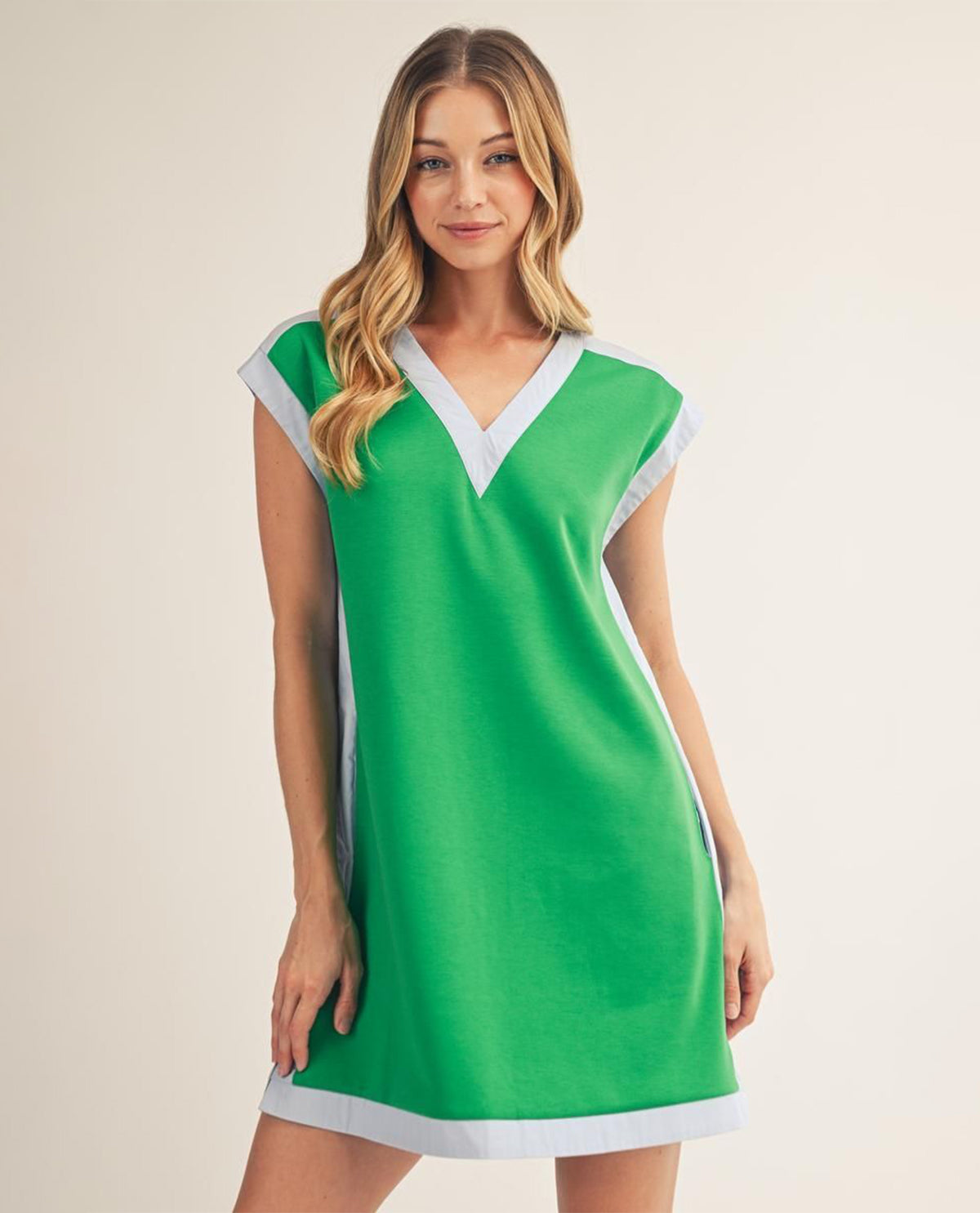 Jodifl Solid V-Neck Dress With Contrast Trim