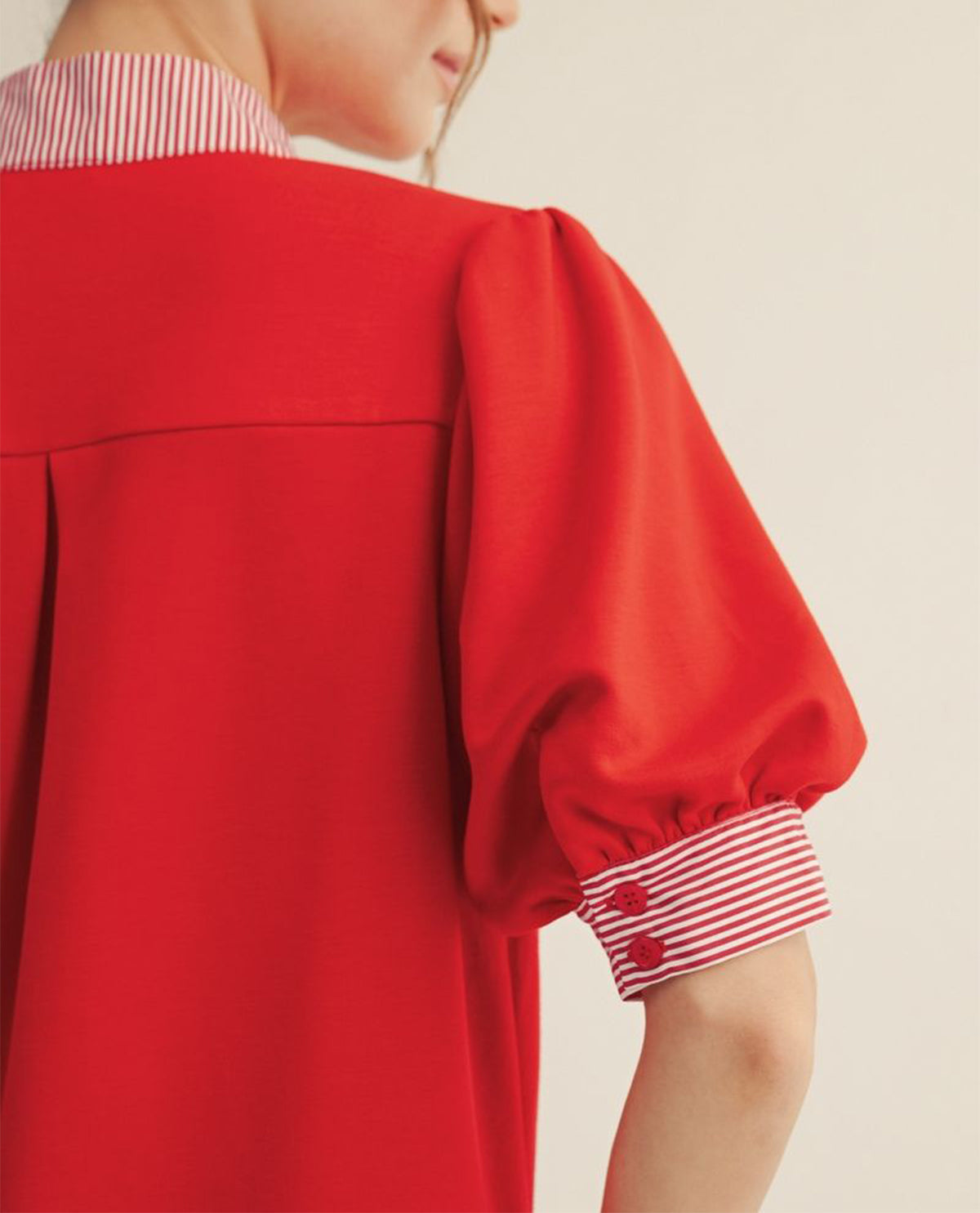 Jodifl Solid Notch Neck Top With Stripe Contrast Red