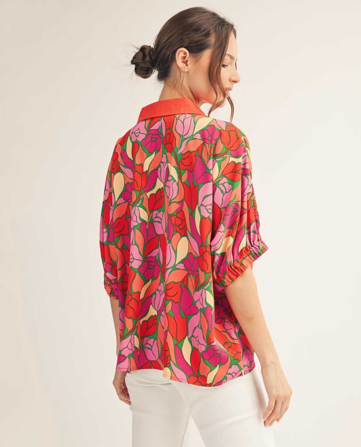 Jodifl Print Dolman Top With Solid Trim Multi