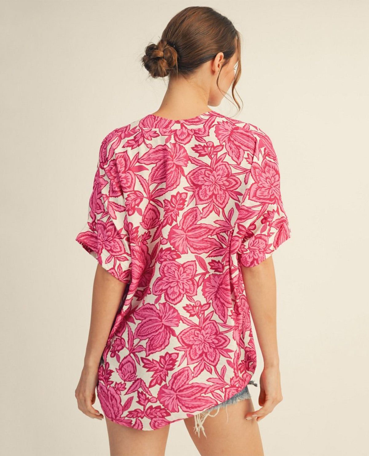 Jodifl Print V-Neck Dolman Top Fuchsia