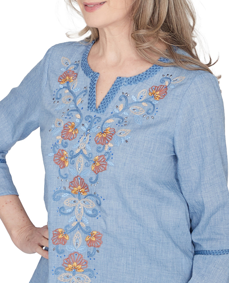 Alfred Dunner Missy Scottsdale Embroidered Scroll Woven Top