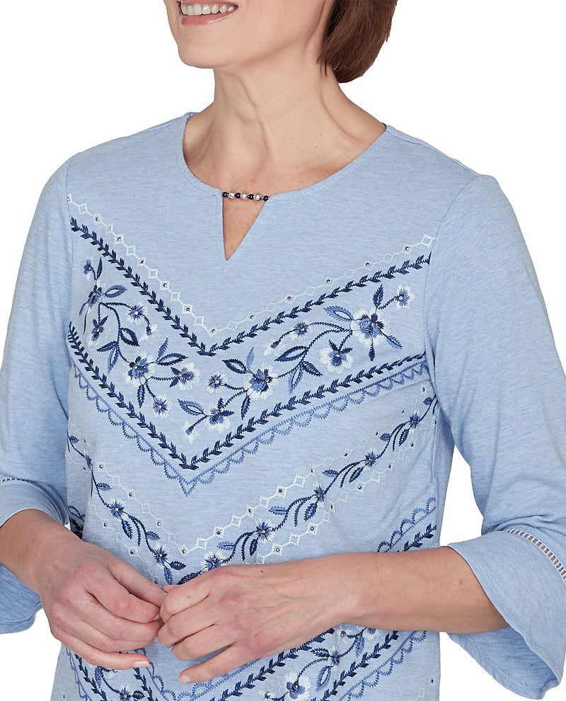 Alfred Dunner Missy Scottsdale Chevron Floral Embroidered Top