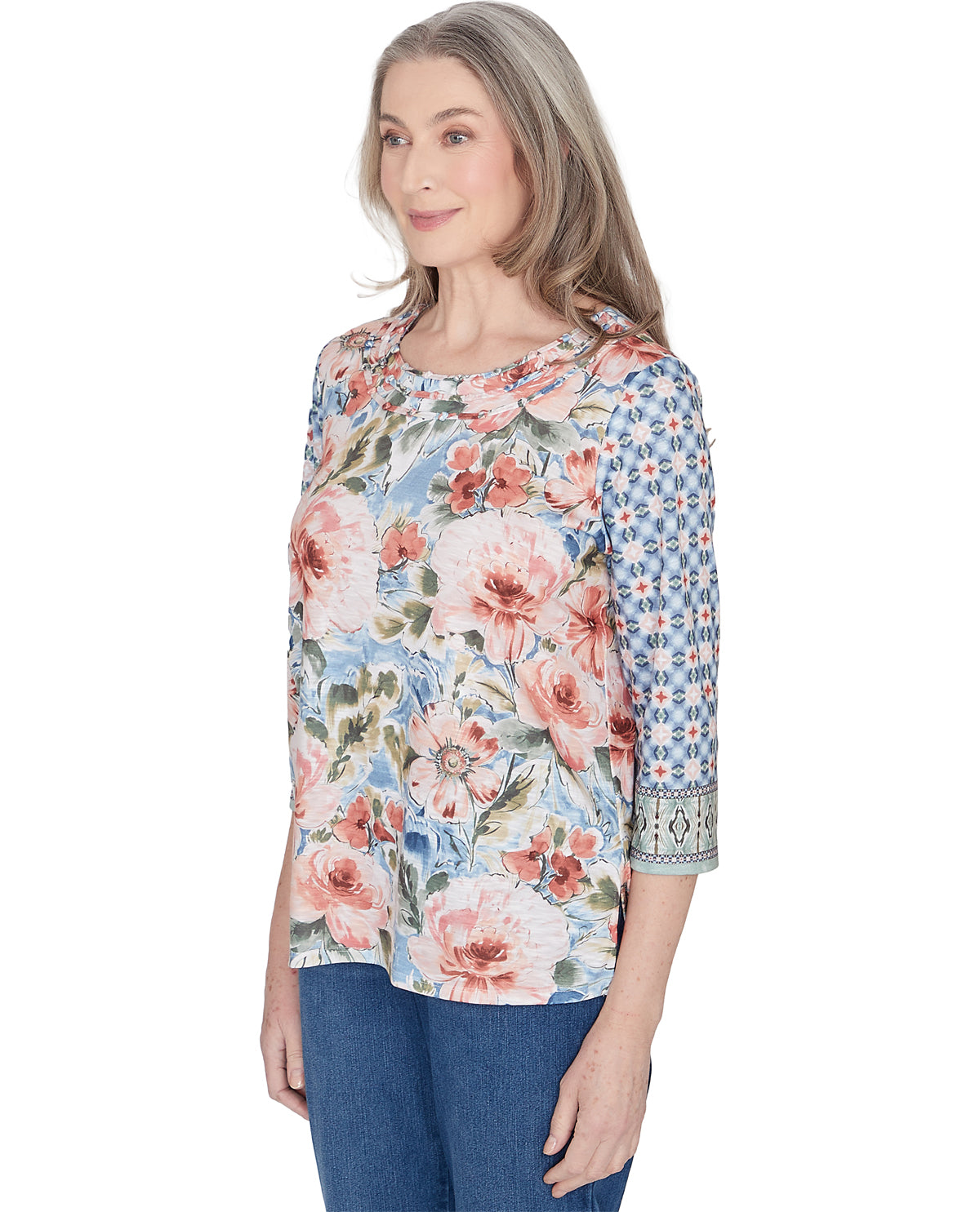 Alfred Dunner Missy Scottsdale Floral Geo Print Knit Top