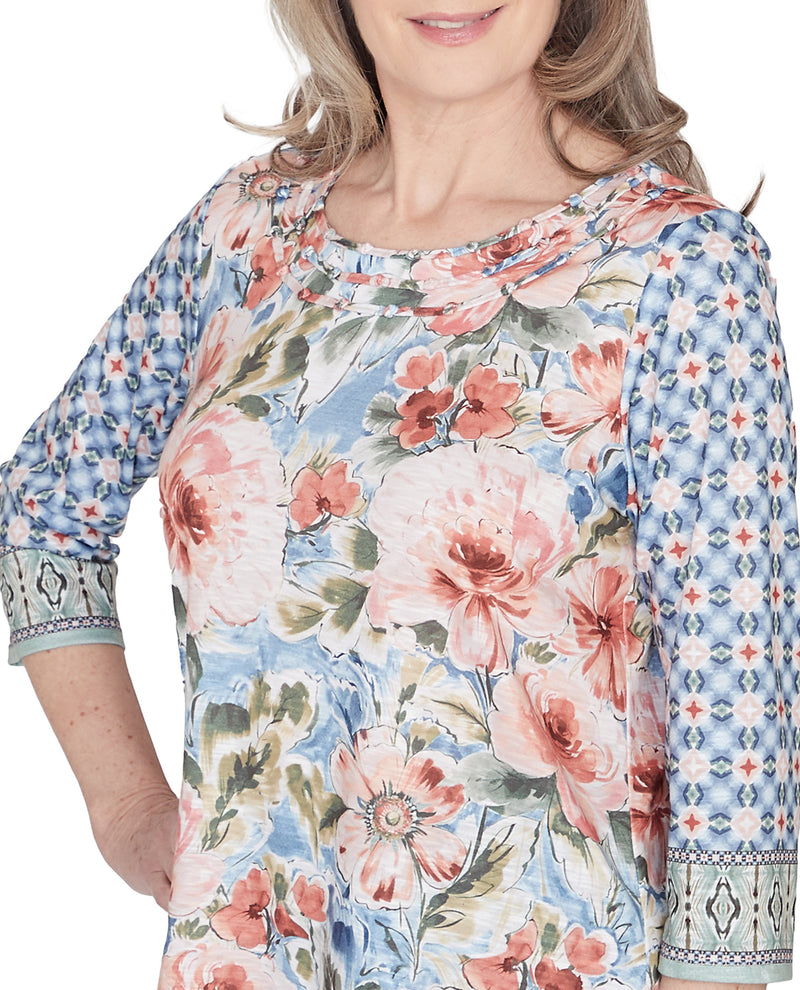 Alfred Dunner Missy Scottsdale Floral Geo Print Knit Top