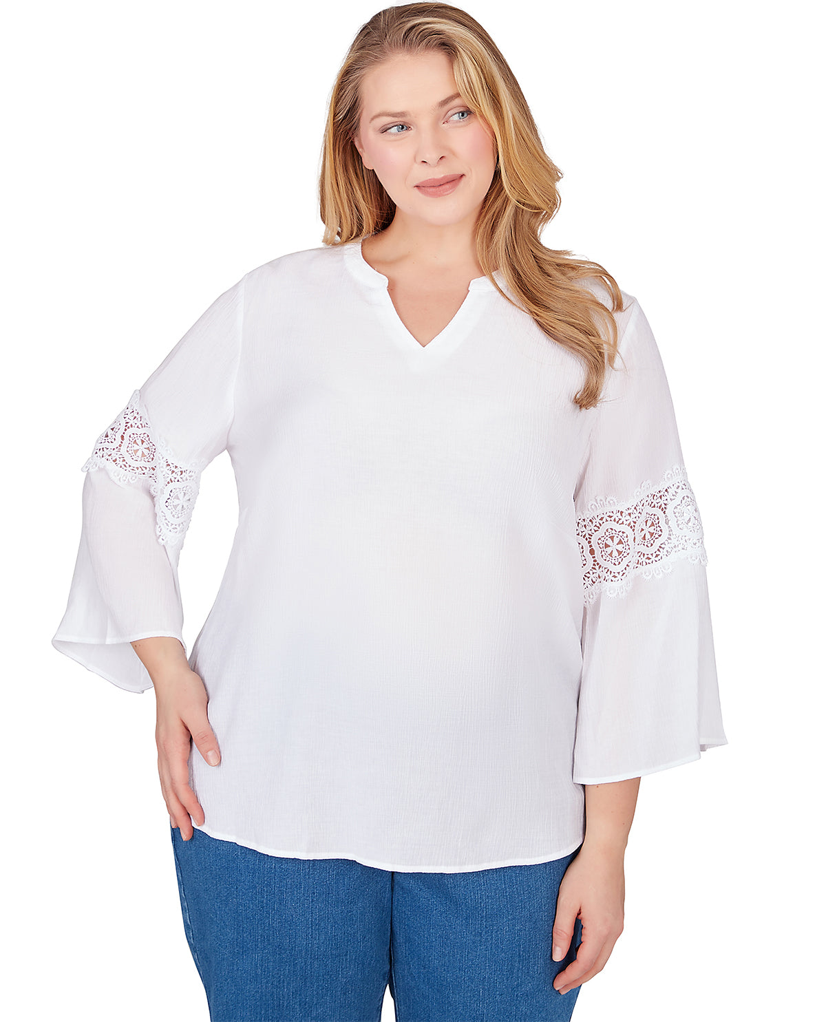 Ruby Road Plus Solid Rayon Gauze V-Neck Top