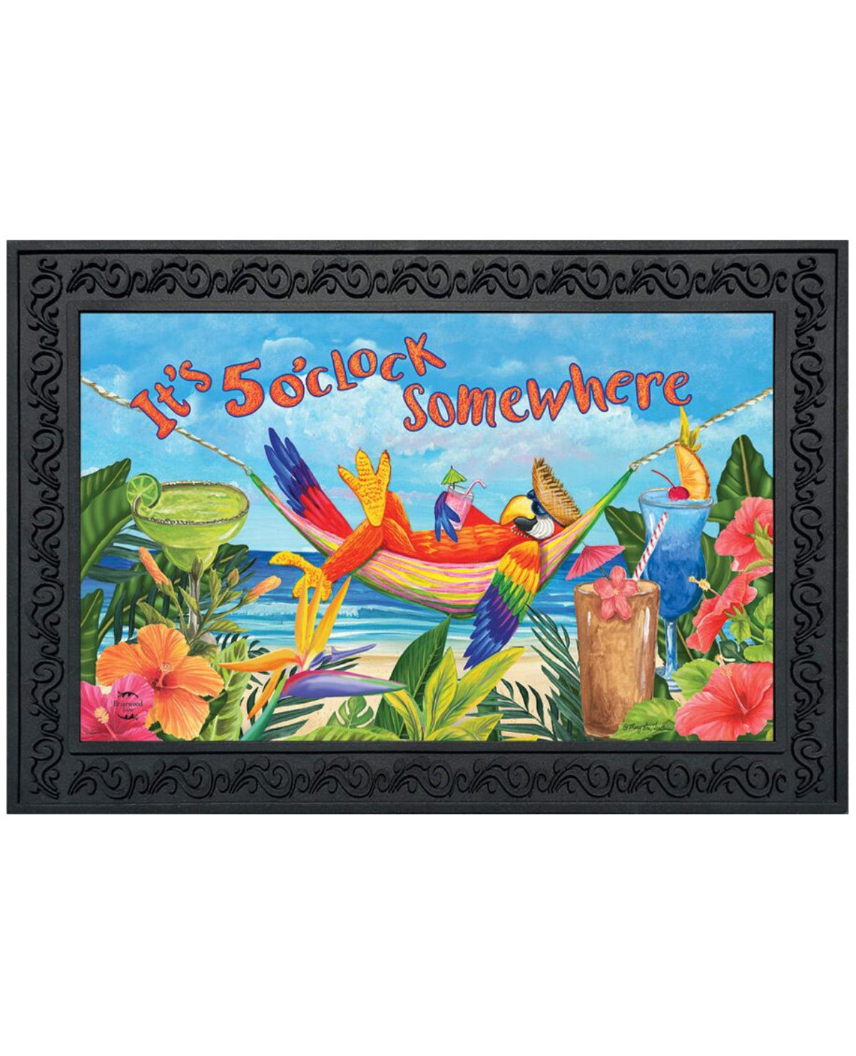 "It's 5 O'Clock Somewhere" Parrot Doormat