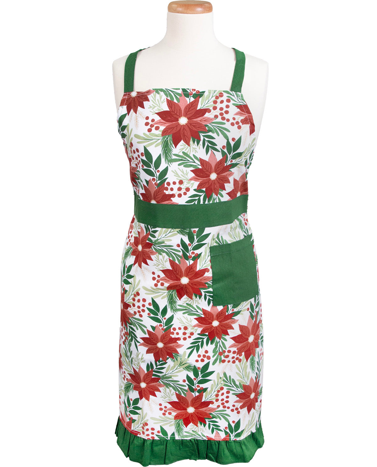 Poinsettia & Greenery Apron with Flounce and Pocket