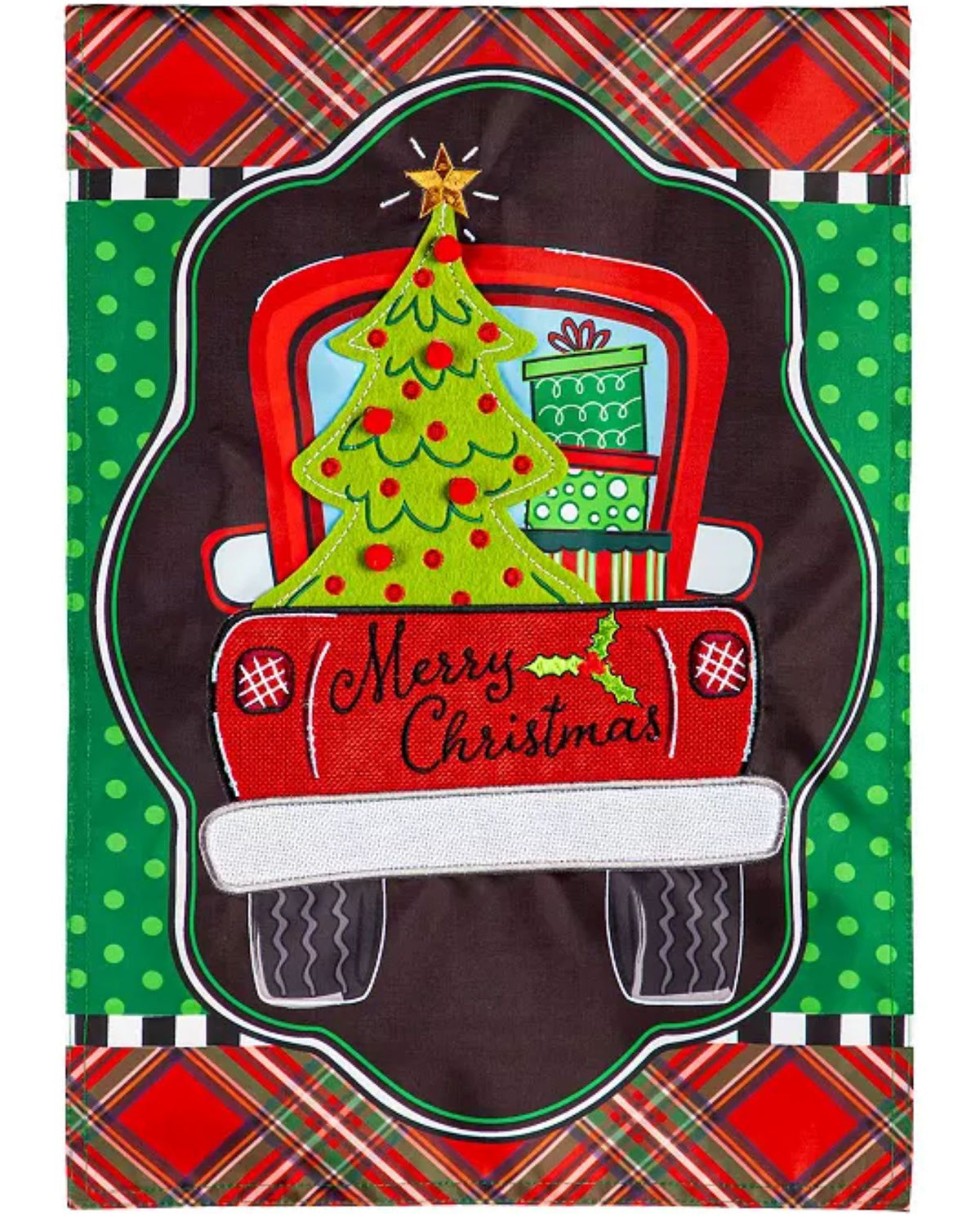 Patterned Christmas Truck Applique Garden Flag