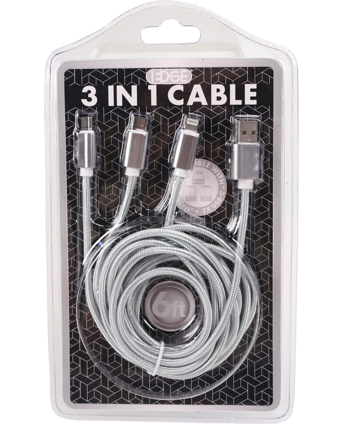 Edge 3 in 1 Micro Type C 6ft Cable