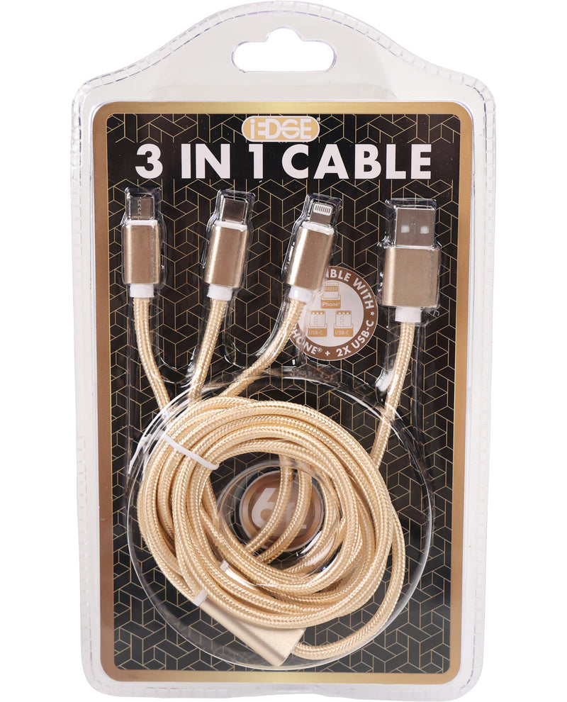 6ft 3 In 1 Cable 2X USB-C & iPhone Lightning Cable