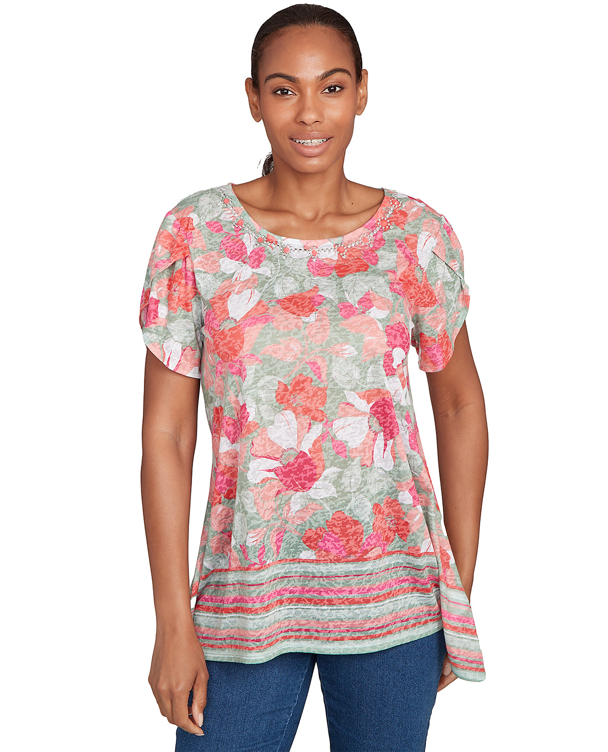 Ruby Road Stripe Right Floral Knit Top