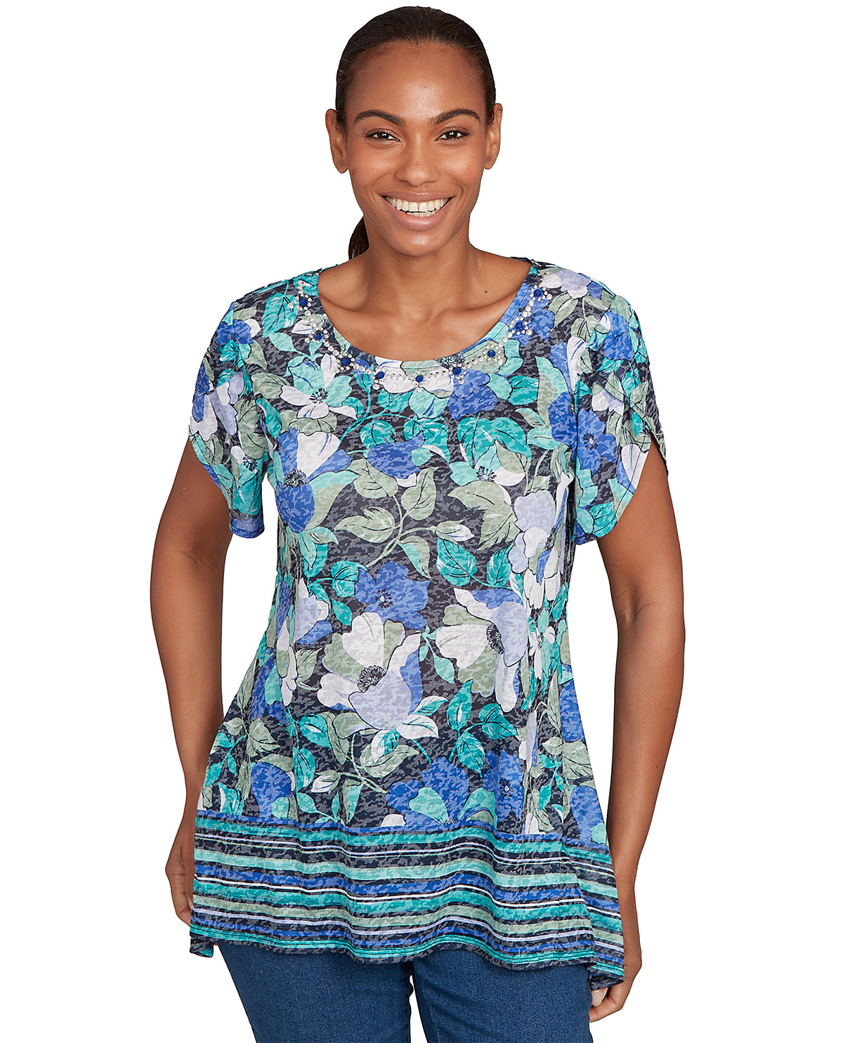 Ruby Road Stripe Right Floral Knit Top