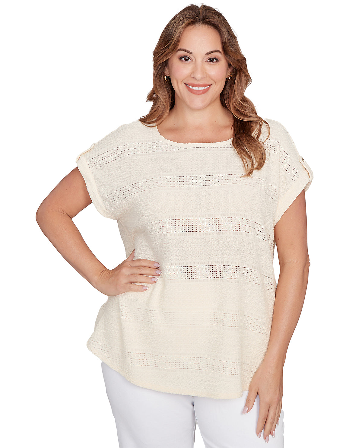 Ruby Road Boho Chic Crochet Like Knit Top