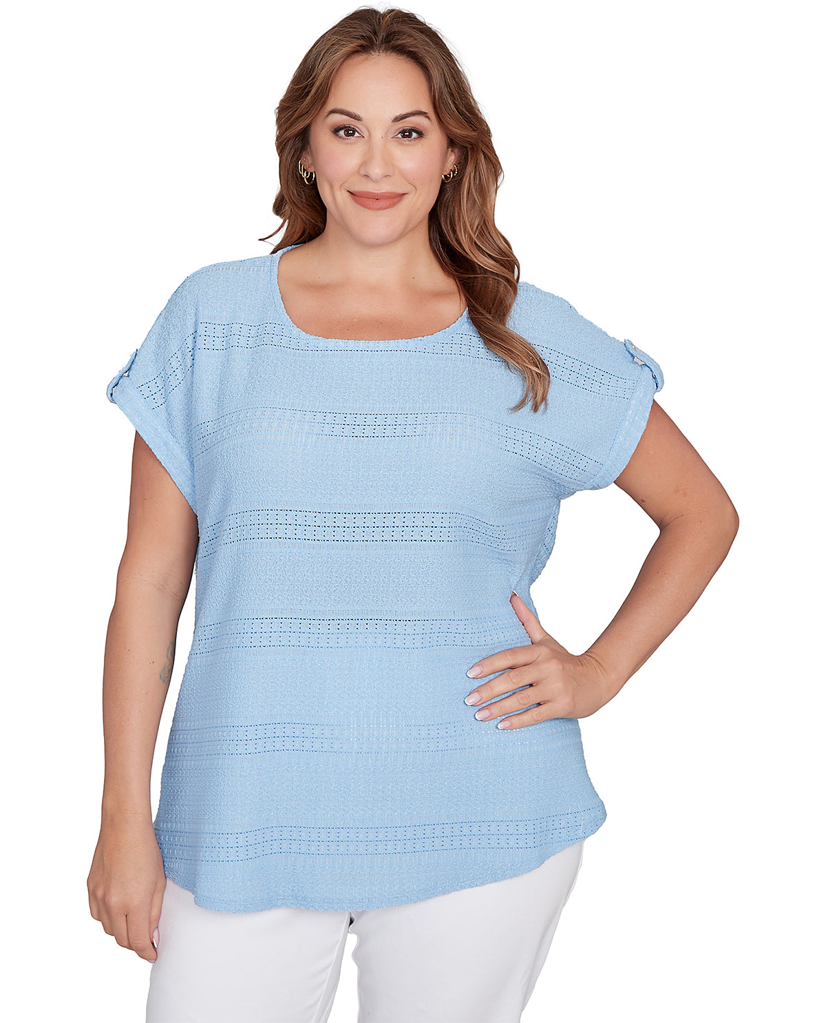 Ruby Road Boho Chic Crochet Like Knit Top