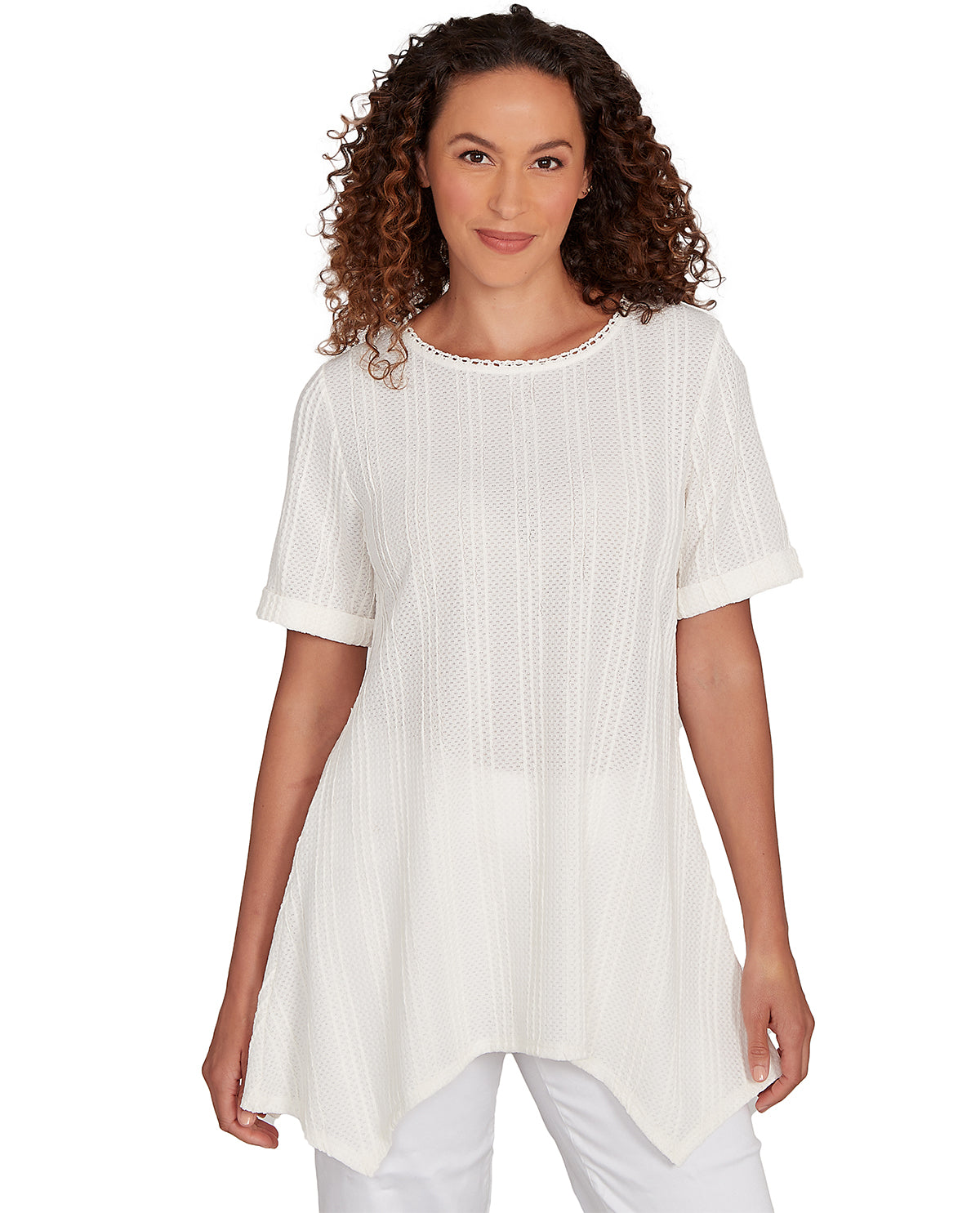 Ruby Road Petite Ibiza Sunset Solid Crinkle Knit Top