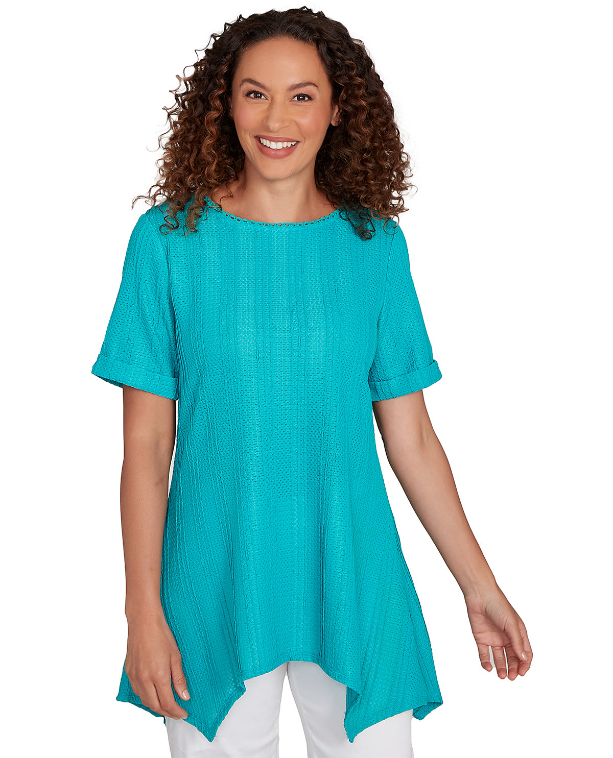Ruby Road Petite Ibiza Sunset Solid Crinkle Knit Top