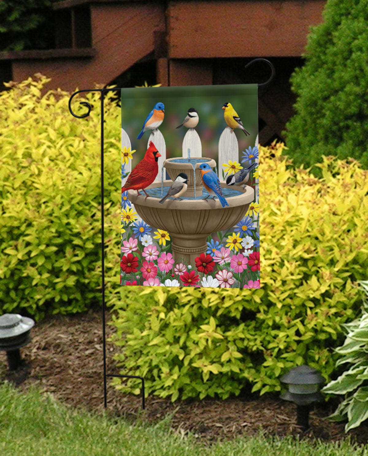 Birdbath Gathering Garden Flag
