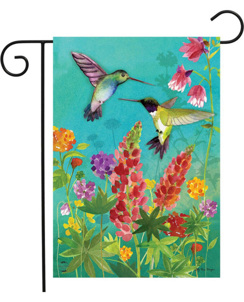 Hummingbird Greetings Garden Flag