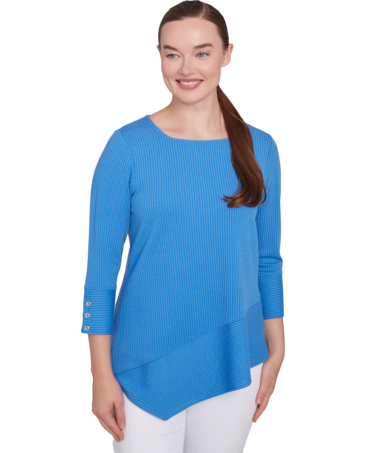 Ruby Road Petite Resort Ready 3/4 Square Neck Stripe Top