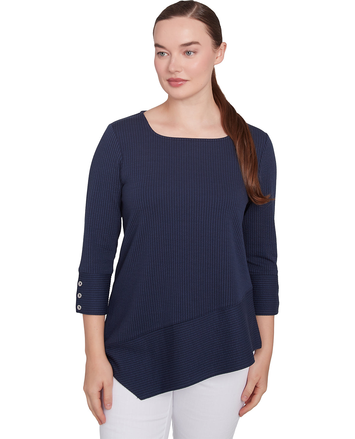 Ruby Road Petite Resort Ready 3/4 Square Neck Stripe Top