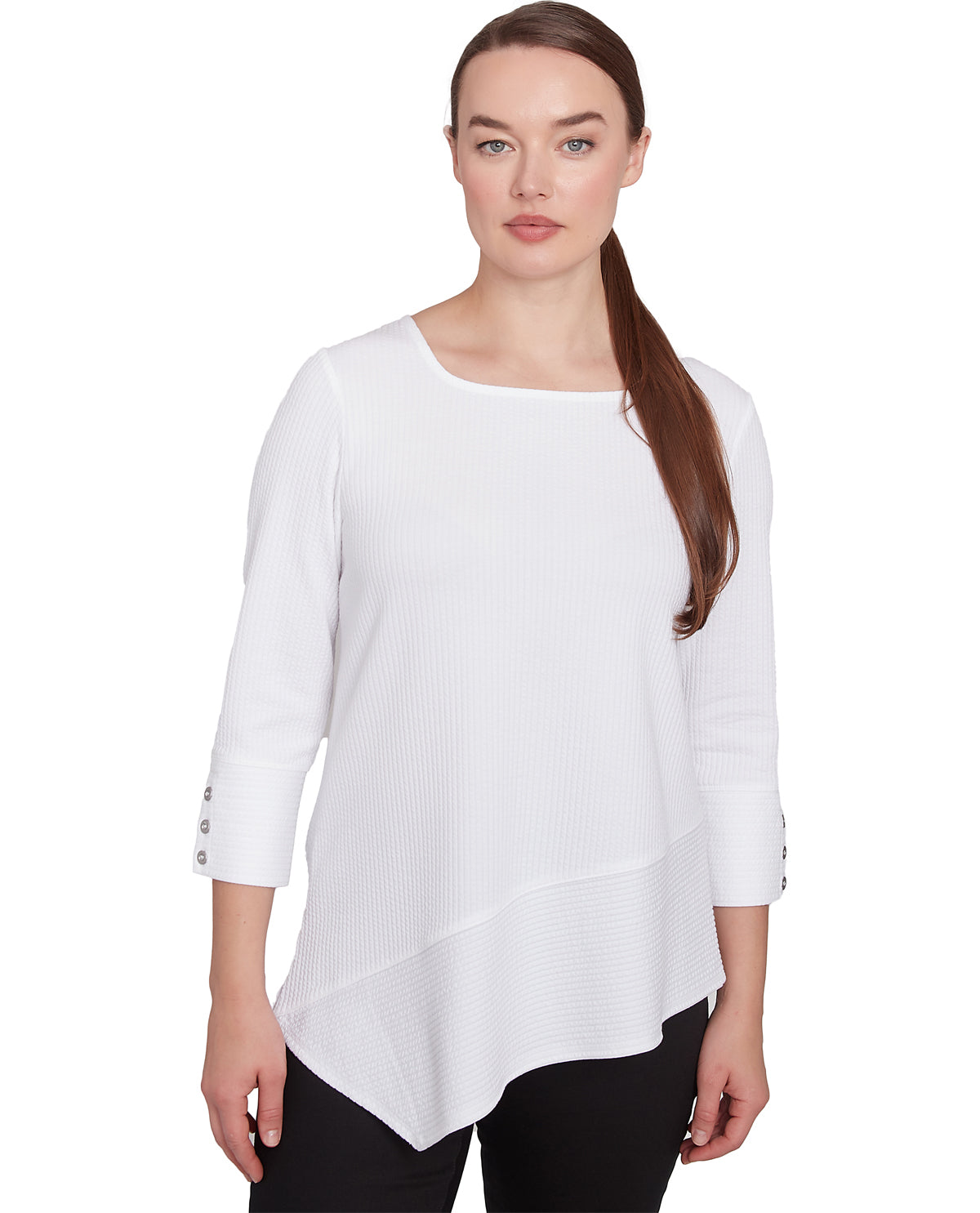 Ruby Road Petite Resort Ready 3/4 Square Neck Stripe Top