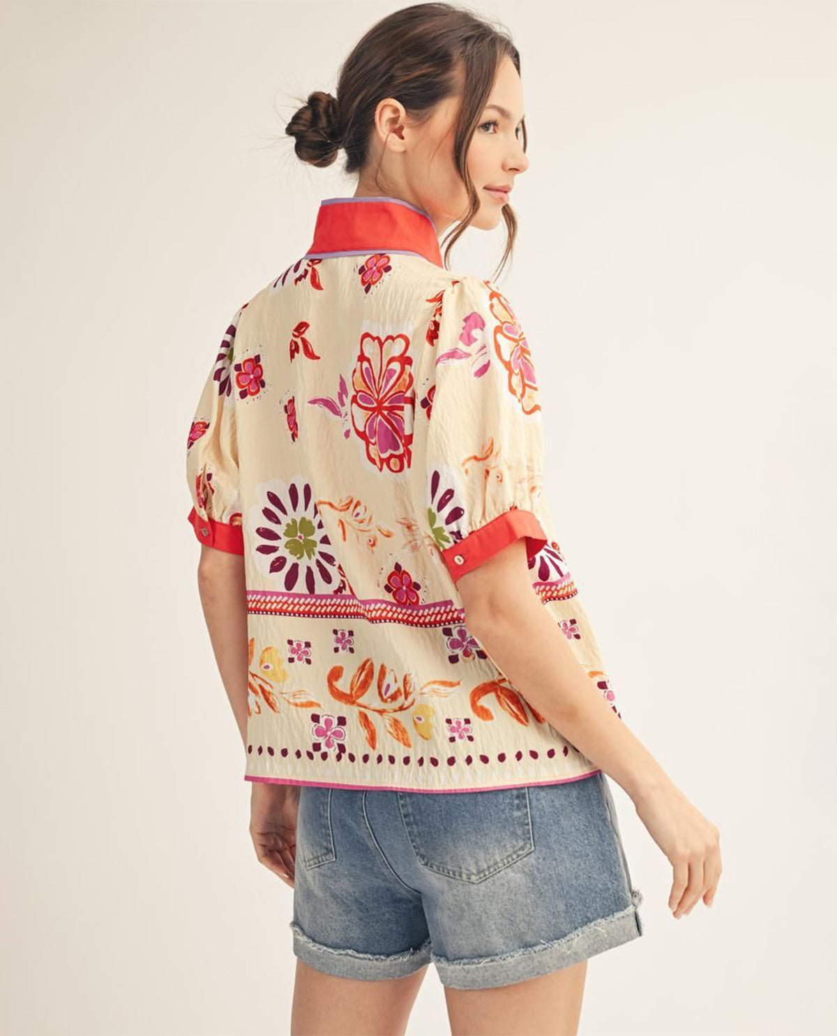 Jodifl Print Top With Solid Trim