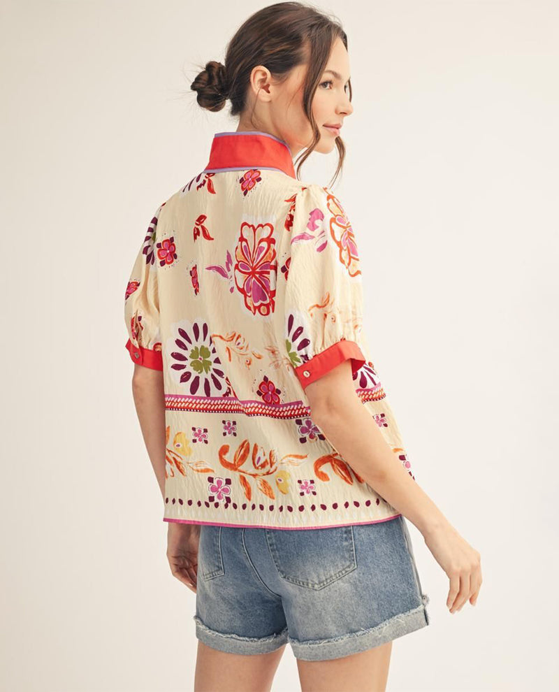 Jodifl Print Top With Solid Trim