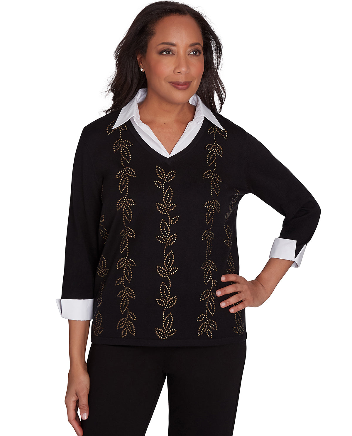 Alfred Dunner Missy Rue Rivoli Heat Set Leaf Sweater