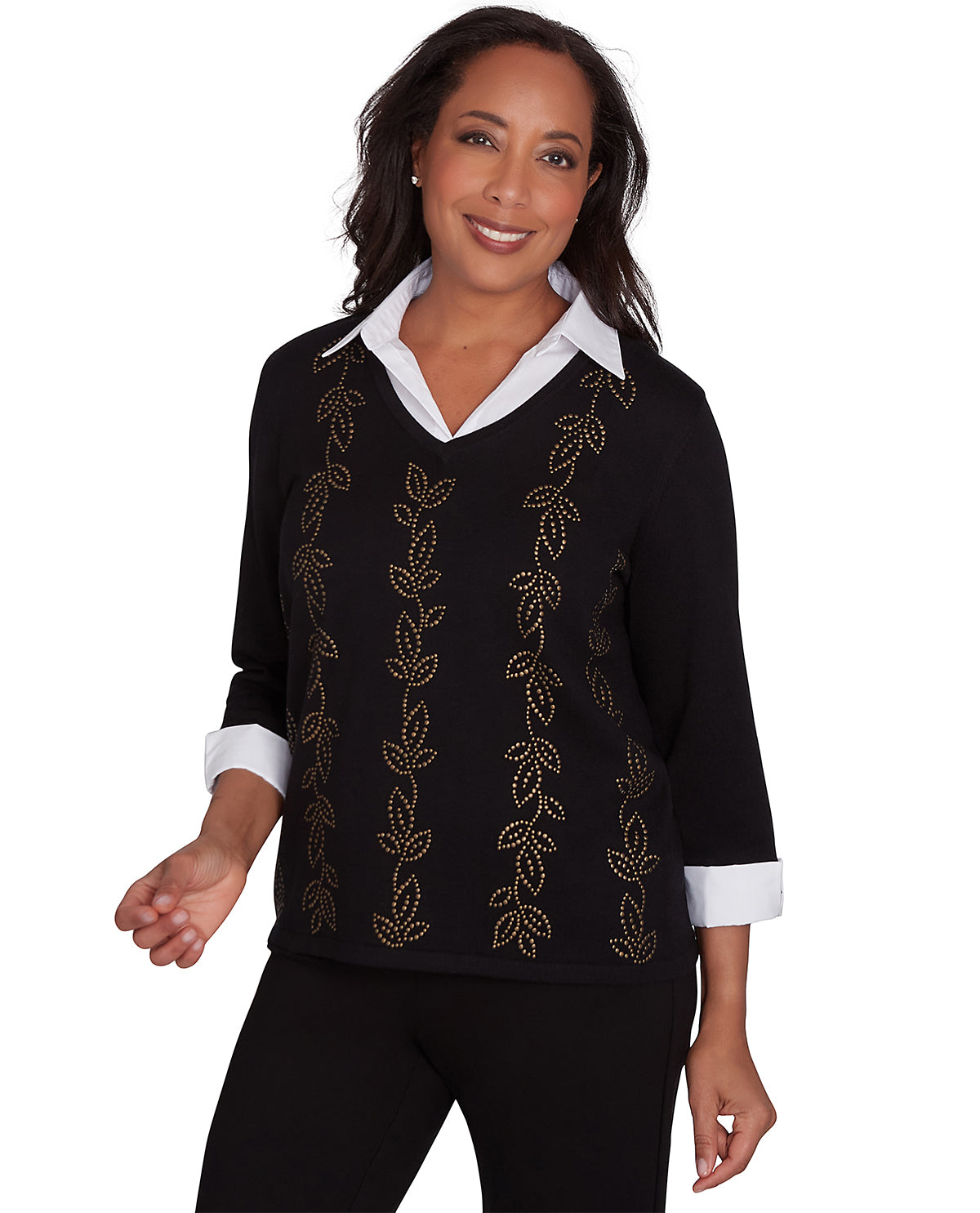 Alfred Dunner Missy Rue Rivoli Heat Set Leaf Sweater